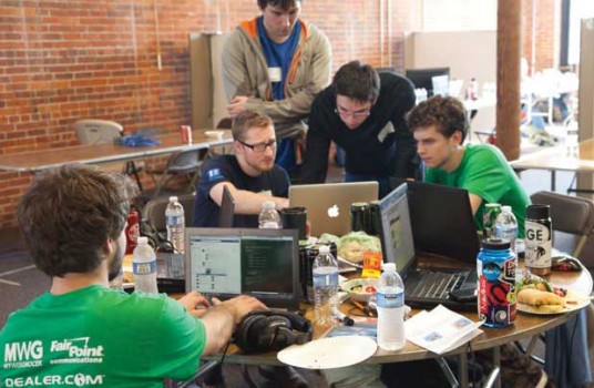 A team of hackers competes in HackVT 2012.