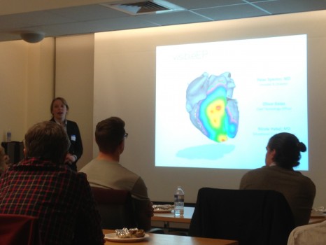 Nicole Habel of VisibleEP shows a simulation of energy moving through a human heart.